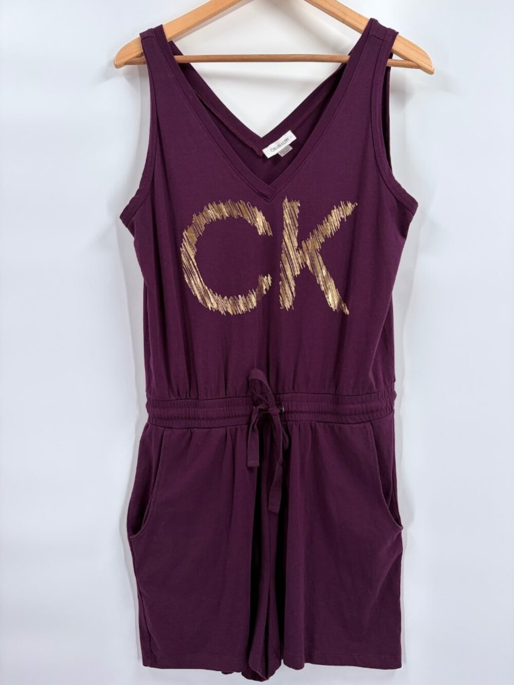 Calvin Klein Dark Plum CK Romper Shorts Vneck Beach or Sleeper Sexy Soft Clothes